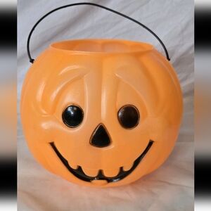 Vintage Halloween Orange Pumpkin Blow Mold Trick Or Treat Candy Bucket Pail Jack
